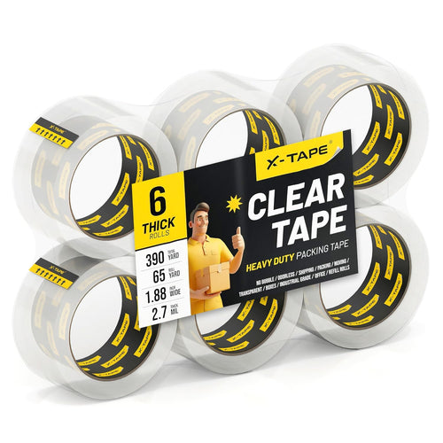 X-Tape 6 Rolls Clear Packing Tape - 6 Pack 390 Total Yards