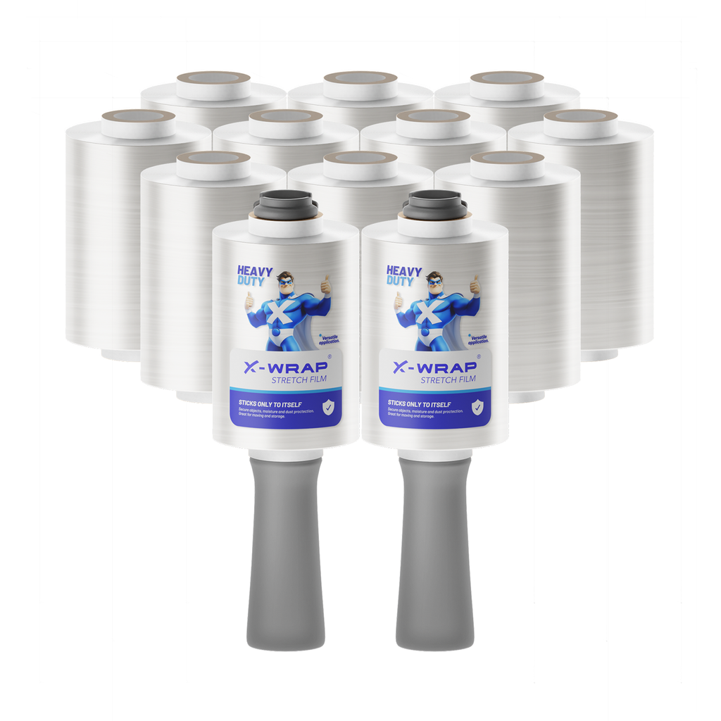 X-Wrap Mini Stretch Wrap Film – 12 Rolls – 4" x 800ft, 80 Gauge