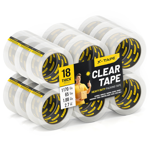X-Tape Clear Packing Tape - 18 Rolls, Strong & Crystal Clear